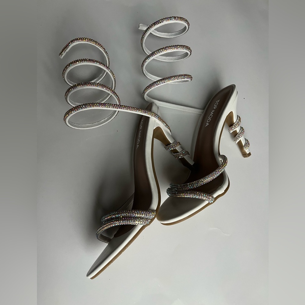 White Rhinestone Strappy Heels - Picture 5 of 5